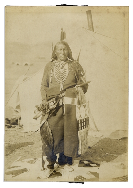 Large 5'' x 7'' Silver Gelatin Photo of Sioux Chief Afraid of a Hawk -- Circa 1890